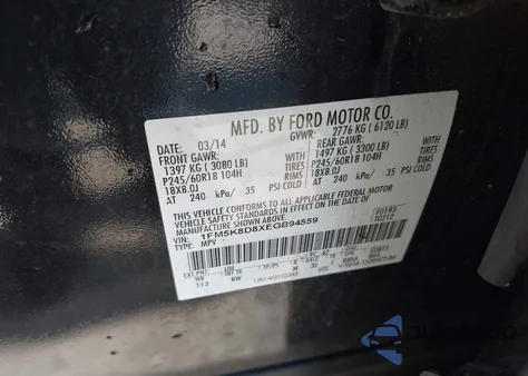 2014 Ford Explorer Xlt из США, поврежденный, VIN 1FM5K8D8XEGB94559